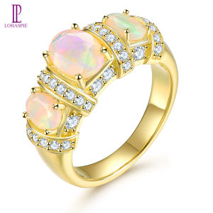 Lohaspie Jewelry Original 1.8 Carats 925 Real Sterling Silver Ring Natural Gemstone Jewellery Natural Opal Ring Yellow Gold Plated Opal Ring For Women Jewelry Gift