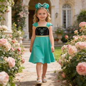 Summer Girls Q Version Princess Dress Children Role Playing Clothing Carnival Party Outdoor Girls Casual Short Sleeve Dresses