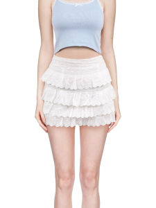 BM White Sweet Cake Skirt Pure Color Cotton Lycra Blend Short Length Summer Dance Style Official Flagship Store