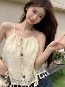 Summer Vacation Style Embroidered Belted Fringed Strap Vest Womens Outerwear Loose Slimming Sleeveless Top Fashionable Casual Wear