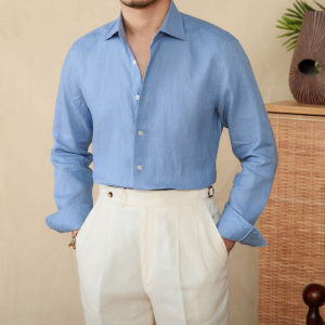 White Linen Eight-character Collar Breathable Luxury Casual Shirt