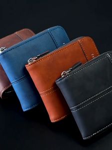 Mens Leather Zipper Short Wallet New Mens Wallet Bag Multi-Card Coin Purse Card Bag Card Holder Dompet Lelaki Pendek Dompet Pelbagai Kad 男士钱包 零錢包