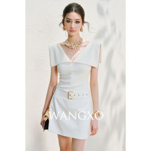 WANGXO | Áo Knit Vòng Cổ V Dài Tinh Tế Bóng Bẩy