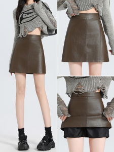 Caramel PU Leather Mini Skirt High Waist A-Line Short Skirt Womens Fashion Business Casual Travel Date City Commute Skirt