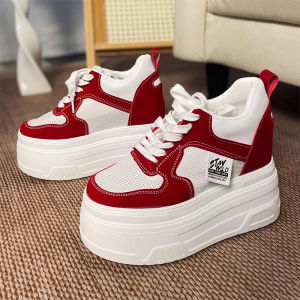 Red Thick Bottom Platform Sneakers Wedding Shoes for Women Casual Fashion Low Top round Toe Rubber Sole Increased Height
