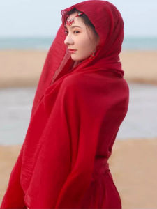 Travel Cotton Linen Scarf Womens Ethnic Style Sunscreen Beach Desert Drape Shawl Dual-Purpose Headscarf for Youth And Middle-Aged