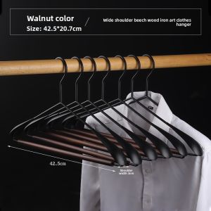 Luxurious Elm Wood Iron Art Wide Shoulder Coat Hanger Nordic Style Wardrobe Hat Room Wooden Home Use Coat Hook Anti-slip Traceless