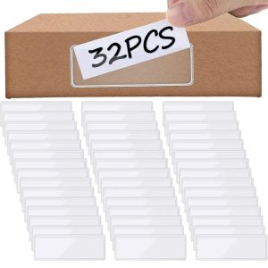 32PCS Clear Self-Adhesive Labels Waterproof Shelf Labels Index Cards Pocket Identification Cards for Warehouse Storage Bins Bookshelf Sorting Organizing