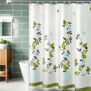 Green bird perch printed shower curtain bathroom dry and wet separation partition curtain privacy and waterproof PEVA material