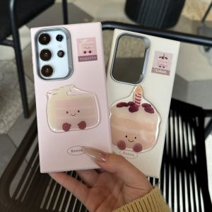 MrHaHa Leather Case For Samsung S24 Ultra S23FE S23 Ultra A11 A12 A13 A14 A15 A22 A32 A52 A72 A23 A33 A53 A73 A34 A24 A35 A55 A03 A04 A06 A16 A20 A30 A21 A30 A50 4G 5G 3D Jelly Cat Doll Colorful Simple Retro Style Leather Case Shockproof Phone Cases