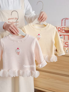 Girls Winter Fleece-Lined Long Sleeve Top Sweet Petal Patchwork Hem