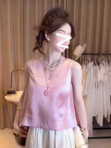 chaqi | Áo vest không tay phong cách Trung Hoa nhẹ nhàng thanh lịch Áo sơ mi nhỏ dáng rộng không đều mát mẻ Áo chui đầu màu trơn