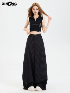 Casual Stripe Wide Leg Straight Cut Thin High Waist Drapey Loose Fit Summer 2025 Womens Pants Korean Style Loose Trousers