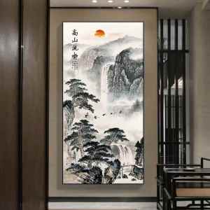 Chinese Style Crystal and Drill Vertical Decorative Painting