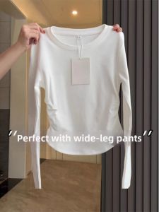 Round Neck Flannel Waist-Slimming Fitted Thickened Small-Size Positive Shoulder T-Shirt