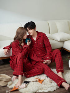 Cotton Pajamas Couples Sleepwear Autumn Winter Long Sleeve Wedding Mens Large Size Home Clothes Red Lucky Year Home Suit