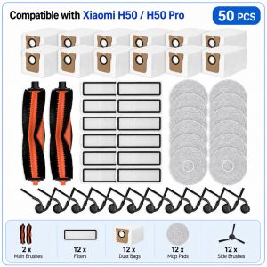 Phụ Kiện Máy Hút Bụi Robot Xiaomi H50/H50 Pro: Chổi Bên Chính Bộ Lọc HEPA Khăn Lau Túi Đựng Bụi - Phụ Tùng Máy Hút Bụi Cầm Tay