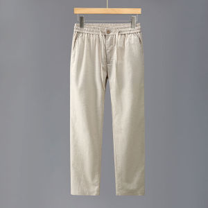 Quần Dài Vải Lanh Cotton Thoáng Khí Mùa Hè Cho Nam Ống Đứng Phong Cách Đường Phố Quần Dài Thường Ngày Cạp Vừa