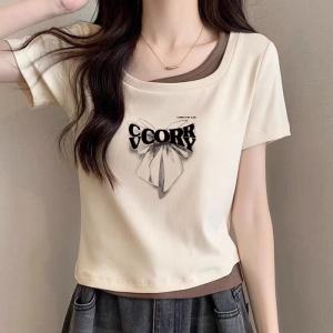 Fashionable Summer Cotton Short Sleeve T-Shirt: Qido Brand Women's Square Collar Print