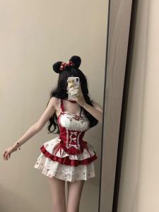 Bộ Đồ Hai Mảnh Thời Trang Ngọt Ngào Cay Nồng Váy Bồng Hoa Thắt Nút Bướm Áo Chéo Váy Ngắn Mùa Hè Cho Nữ