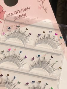Natural Simulation Heart Butterfly Fake Eyelashes One Piece Shiny Sequins Cartoon Style Transparent Stem Small Devil Design