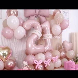 ‌Dusty Pink Balloon Number 13/15/16/18/21 for Birthday Decorations - Retro Blush Pink Gold Cream Latex Balloons with Large Bow H