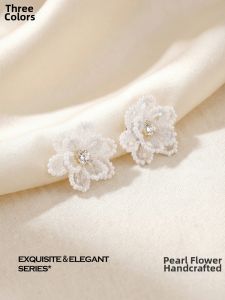 3COLOUR·S | New Handcrafted Beaded 3D Flower Crystal Zircon S925 Silver Earrings