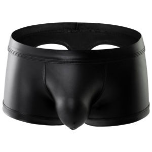 Mens PU Boxers U Pouch Trunks Underwear Men Breathable G-String Faux Leather Backless Underpants