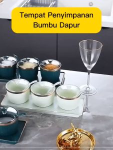 Tempat Bumbu Dapur Set Aesthetic Rak Bumbu Dapur Minimalis Plastik 3 Dan 4 Cup in 1 - TBD016