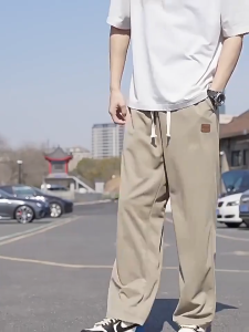 J.KKK Mens Ice silk Mop Pants Korean style Trendy Casual Summer Thin Trousers Loose Drawstring Wide
