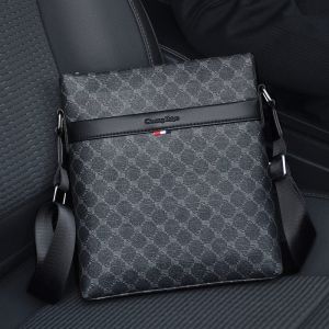 Mens Plaid Leather Crossbody Bag Casual Business Style Fashionable Trendy Large Capacity Shoulder Bag for Young Men