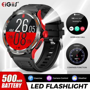 EIGIIS Military Smart Watch for Men with LED Flashlight Sports Fitness Tracker Watch Heart Rate Sleep Monitor Outdoor Smartwatch