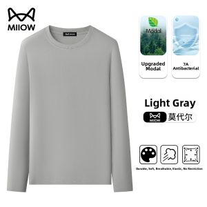 Miiow | Mens Long Sleeve Modal T-Shirt Breathable Seamless Comfortable Spring Autumn Outerwear Catman Silk Luminous New 2025 Model