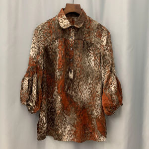 ยุโรปและอเมริกา High-End แฟชั่นผู้หญิงแขนยาวชีฟองพิมพ์ Casual Matching Lapel COLLAR