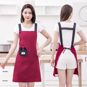 Cotton Suspender Apron Female Cute Household Kitchen Cloth Household Cleaning Summer Breathable Soft Work Clothes Red