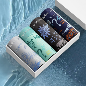 MiiOW | Mens Ice Silk Underwear Summer 2024 New Thin Seamless Boxer Shorts Large Size Breathable Flat Angle Pants Sport Style Printed Pattern