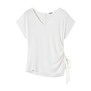 Irregular V-neck Waist-slimming Loose T-shirt White Summer