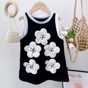 ชุดเดรสเสื้อกั๊กดอกไม้สีขาวแขนกุดสำหรับเด็กผู้หญิง 2-7 ปี