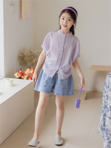 Childrens Tops Thin Girls Summer Clothes New Korean Style Western Style Fashion Lantern Sleeve Childrens Girls Stand Collar Shirt