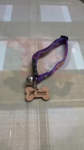 ป้ายไม้สลักชื่อน้องแมว พร้อมแหวนสำหรับห้อยปลอกคอ มีหลายลาย ป้ายคอสลักชื่อ+เบอร์โทร ขนาด 35*20 มม.