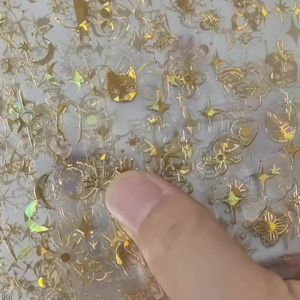 12Pcs/set 3D Gold Star Moon Sun Nail Stickers Snake Geometry Lines Self-Adhesive Nail Decals Y2K Staright Manicure Accessories *