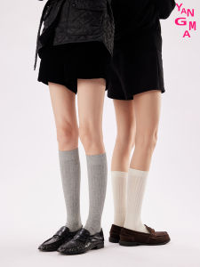 Ballet Style Womens Long Tube Socks White Chunky Socks Autumn Match Small Leather Shoes Mid-Calf Slim Leg Socks