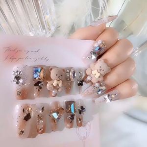 O-New 24pcs Cute Sanrio Press-on Fake Nails Cinnamoroll Melody Flase Nail Artificial Nails with Nail Tools Set
