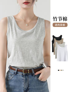 Womens Loose Cotton Vest Strap Summer Outwear New 2025 Bamboo Node Cotton Sleeveless Base Shirt Meat Conceal Slimming Inner Wear Top