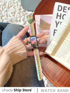 Uhada Rainbow Woven Bracelet Band for Huawei Smartwatch Compatible with Models 6Pro 7 8 9 10 Comfortable Velvet Material