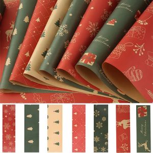 Christmas Theme Gift Kraft Wrapping Paper Snow Santa Claus Snowflake Elk Pattern Holiday Xmas New Year Gift DIY Decor 50*75cm