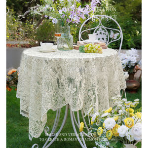 White French Lace Country Tablecloth Artistic Retro round Tea Table Dining Cover Cloth INS Style European Tablecloth Polyester Material