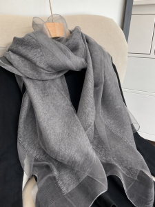 Silver-gray Silky-lightweight Double-layered Shawl