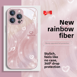 Creative Rainbow Gradient Smiley Face Glass Phone Case Full Cover for Xiaomi 14 Redmi Note13 pro K70 K60E K50 K40 12S 12X Note11T pro Female Version