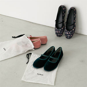 Độc Lập + Giày Mary Jane Dành Cho Số Ít Người! Giày Ballet Giày Một Lớp Đế Bằng Nhung Quai Ngang Miệng Nông Đầu Tròn Forksy Kiểu Nhật